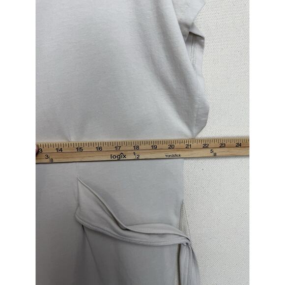 Zara Midi Cotton Bone Ivory Color Tie Waist Dress Sz M Short Sleeve Classic - Picture 8 of 13